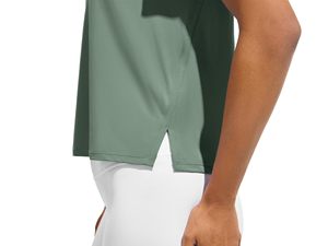 T-shirts de sport pour femmes en soie glacée à manches courtes, tendance et élégants, séchage rapide, col bateau, coupe ample, pour la course à pied - Product Image 4
