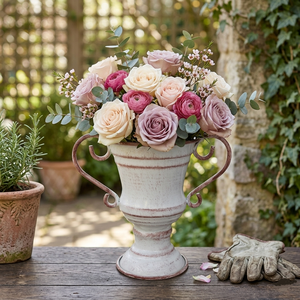 Jardinière en métal de style vintage, shabby chic, bleu clair, galvanisée, avec poignée décorative en spirale, pour extérieur/intérieur - Product Image 5