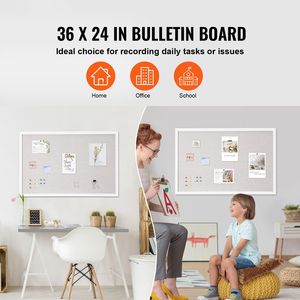 Pannello in Sughero Bianco 91x61 cm con Superficie in Lino, Elegante Bacheca da Parete per Casa e Scuola, Funzionale Tabellone per Messaggi - Product Image 1
