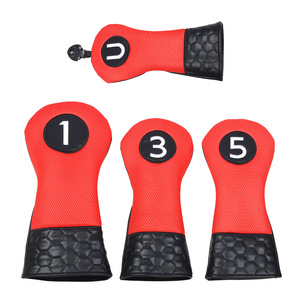 Ensemble de housses de tête de club de golf SOSH4 en cuir PU durable, motif feuille, noir uni, numérotées 1 3 5, fermeture magnétique, design protecteur - Product Image 2