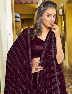 Sari de Rayón Chiffon Georgette de Bollywood KV Self Design para Fiesta, Reversible y Sin Arrugas - Product Image 1