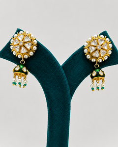 Wholesale Sstringz Exim 925 Sterling <b>Silver</b> Gold Plated Trendy Turquoise Polki Kundan Pearl Meenakari Pendant <b>Jhumka</b> Earrings - Product Image 1