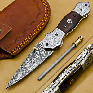 Couteau de poche pliant en acier Damas fait main, lame Tanto ultra-affûtée, pour le camping, la chasse, la survie tactique et l'EDC - Product Image 1