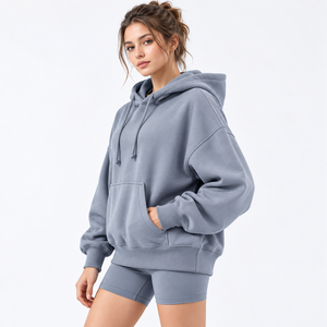 Sweat-shirt à capuche ample pour femme en polyester/coton, motif écossais, teint en pièce, doux polaire, avec poche kangourou, décontracté - Product Image 1