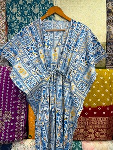 Cotton Casual <b>Kaftan</b> Maxi Dress with Feathers Eco-Friendly Natural Waistline <b>Plus</b> <b>Size</b> for Women - Product Image 6