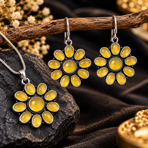 Conjuntos de Joyería de Moda de Plata Oxidada India con Piedra Amarilla |   Venta al por Mayor |   Fabricante OEM ODM - Product Image 5
