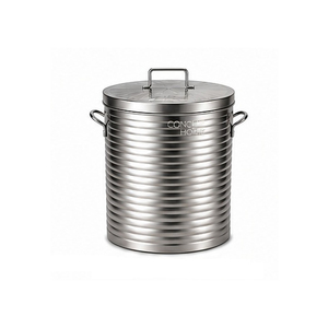 Poubelle cylindrique en métal avec couvercle, pour l'intérieur et l'extérieur, conteneur à déchets domestique, style classique - Product Image 2