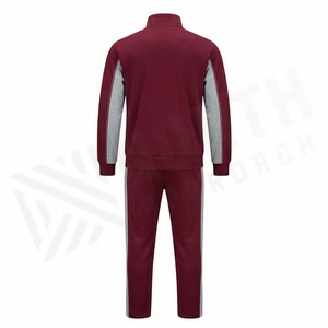 Men's <b>Maroon</b> Gray Color Blocking Zipper Tracksuit Casual Full Sleeve Stand Collar Sweatshirt Autumn Wear - Product Image 2