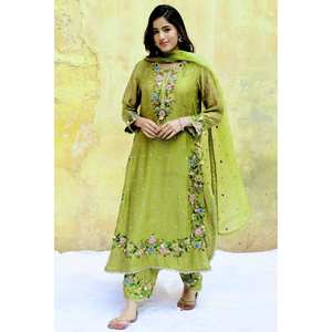 Conjunto de traje de fiesta de diseñador para mujer con top-Plazzo y Dupatta Trabajo de bordado pesado - Product Image 2