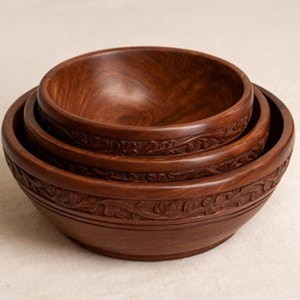 Juego de Tazones para Servir Hechos a Mano en Madera de Sheesham - Madera de Palisandro India Tallada al por Mayor - Product Image 2