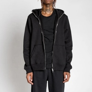 Sweat à capuche en polaire surdimensionné sur mesure pour hommes avec logo embossé par transfert de chaleur Zip intégral Graphique noir pour la saison hivernale - Product Image 1