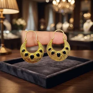 Wholesale Natural Black Onyx Brass Earrings Handmade Gemstone Dangle Drop Jewelry - Product Image 3
