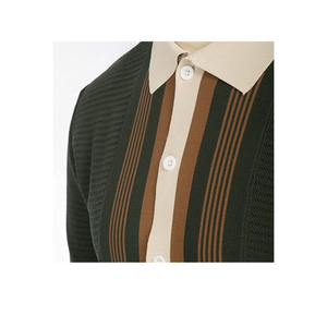 Nouveau design de cardigan en tricot rayé, boutonné, à manches longues, pull-over, veste polo rayée, cardigan pour homme - Product Image 3