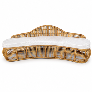 Curved Rattan Corner <b>Sofa</b> Set with <b>Foam</b> Filling Natural Finish for Living Room Leisure Seating - Product Image 2