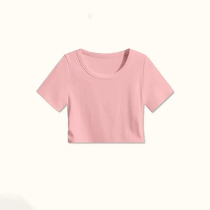 เสื้อยืดแขนสั้นทรงเข้ารูปสำหรับผู้หญิง สไตล์หวาน ผ้าถักเนื้อแน่น 220gsm ขายดีช่วงซัมเมอร์ ผ้าฝ้ายผสมสแปนเด็กซ์ ทรงครอป รับผลิตแบบ OEM ODM - Product Image 1