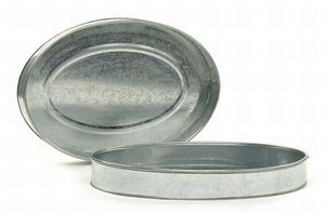 Plateau de service rond en métal galvanisé au design antique avec poignée en bois pour usage intérieur et extérieur, jardin, maison, finition argentée de haute qualité - Product Image 2