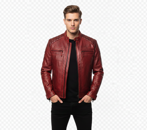 Chaqueta de Cuero Roja Hecha a Mano para Hombre, Estilo Vintage, Estilo Motero, Corte Ajustado, Chaqueta de Cuero Genuino Personalizada - Product Image 1