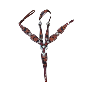 Ensemble de punaises de cheval à point de dos blanc usiné floral Headstall Plaque de poitrine en cuir véritable Articles saisonniers légers pour chevaux - Product Image 1