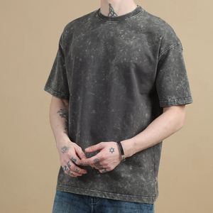 เสื้อยืดคอกลมแขนสั้นทรงโอเวอร์ไซส์ลายไทไดแบบฟอกสี ผู้ชาย สไตล์ลำลอง สีพื้น ผ้าคอตตอนเจอร์ซีย์ ทรงปกติ ความยาวปกติ สตรีทแวร์ - Product Image 4