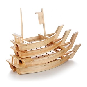 Plateau de service en forme de bateau à sushi en bois entier pour Sashimi Sea Food Plateau à sushi en bois de taille OEM Conteneur de nourriture Outil à sushi - Product Image 1