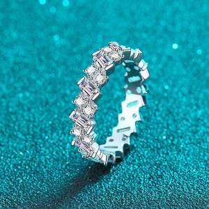 Anillo de <span class=keywords><strong>Plata</strong></span> de Ley S925 con Moissanita Completa, Anillo de Boda con Corte Baguette, Joyería de Lujo para Mujer - Product Image 5