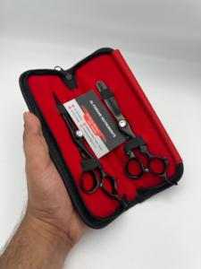 Ciseaux de coiffure professionnels en acier inoxydable japonais J2, couleur plasma noir, manche dragon, avec étui en cuir, logo personnalisé gratuit - Product Image 1
