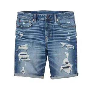 Shorts en jean délavé pour homme, coupe droite, taille mi-haute, décontracté, hiver, en tissu tricoté polyester/coton, avec poches - Product Image 1