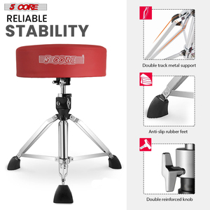 Trono de Batería Profesional de Acero de 5 Núcleos, Acolchado de 4 Pulgadas de Grosor, Capacidad de 400 Lb, Soporte de Batería Giratorio Ajustable, Modelo DS CH RED PR HD, Incluye - Product Image 3
