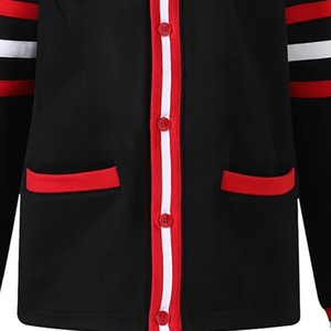 Custom Demand DST <b>Red</b> & Black Contrast <b>Women</b> Fleece <b>Cardigan</b> Long Sleeve V- Neck Wholesale Manufacturer Collegiate <b>Cardigan</b> - Product Image 3