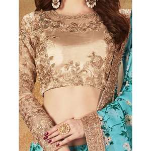 Magnifique Lehenga Choli semi-cousu en organza imprimé numérique floral bleu ciel Sabyasachi pour les occasions spéciales - Product Image 1