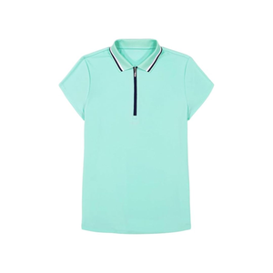 Haut de golf imprimé en polyester respirant pour femme, bleu marine, avec fermeture éclair et bordure rose - Product Image 2
