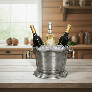 Seau à glace rustique en métal grande capacité, couleur argent antique, pour champagne et boissons, idéal pour les fêtes et événements - Product Image 3