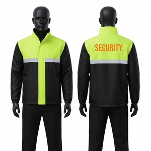 เสื้อแจ็คเก็ตโพลีเอสเตอร์พรีเมียม 280 GSM สำหรับงานรักษาความปลอดภัย สีเขียวมะนาว-ดำ  แผงสะท้อนแสง  พร้อมปักโลโก้ด้วยความร้อนตามแบบที่ต้องการ - Product Image 1