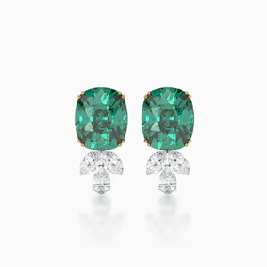 Emerald Cut Stud <b>Earrings</b> 18K Solid Gold Flower Design Diamond Accents Luxury Women's <b>Wedding</b> Jewelry - Product Image 2