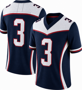 Maillot de football en maille bleu marine, blanc et rouge pour hommes, numéro 3, imprimé graphique, col en V, manches courtes, chemise de sport athlétique - Product Image 5