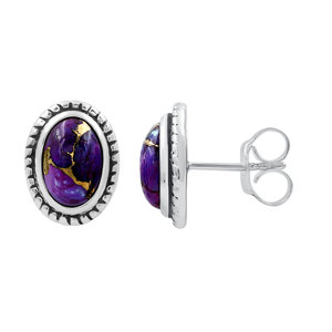 Boucles d'oreilles clous Gourik E318 pour femme, design antique Southwest 3, turquoise, argent sterling 925 oxydé, pierres multicolores - Product Image 5
