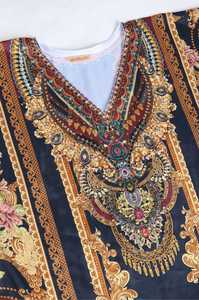 High Quality Designer Turkish Style <b>Kaftan</b> Women Polyester Handmade Batwing Sleeves V Neck Regular Fit Flared Hem Midi Eid - Product Image 3