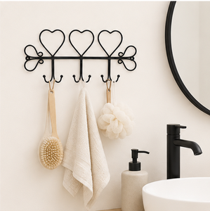 Decorative Triple Heart <b>Wall</b> Mounted <b>Hook</b> Rail Black Wrought Iron Coat Rack With 6 Heavy Duty <b>Hooks</b> For Entryway Organization - Product Image 4