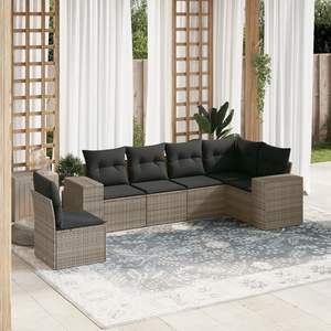 Conjunto de Sofá de Jardín de Ratán Sintético D0100XFTXG6, Gris, 6 Plazas, Patas Ajustables, Muebles de Exterior, Diseño Contemporáneo - Product Image 3