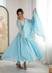 Premium Readymade Gown-dupatta Set Fendy Satin With <b>Sequins</b> & Zari Embroidered Work - Product Image 2