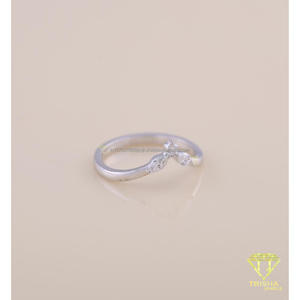 Anillo de Boda Chevron de Moissanita y Diamante en Oro Blanco, Anillo Curvo en V con Hoja Marquesa, Joyería Apilable para Promesa Nupcial, Regalo - Product Image 5