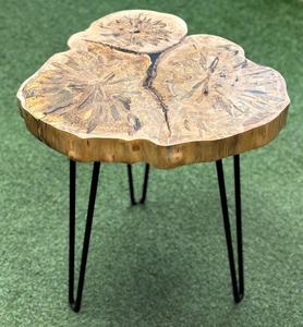 Mesa de Centro de Madera Petrificada de Resina Epoxi Hecha a Mano, Mesa Auxiliar de Tronco de Árbol Natural con Patas de Metal Tipo Horquilla, Decoración Rústica - Product Image 1