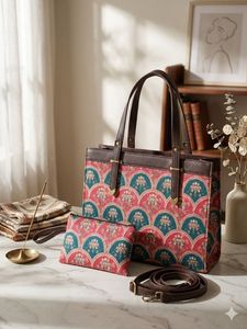 Printed Tote Bag Set Anti-Theft Zipper <b>Shoulder</b> Handbag with Coin Pouch and <b>Strap</b> for Daily Travel Shopping - Product Image 3