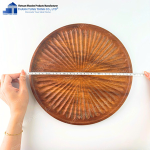 Wooden <b>Round</b> <b>Tray</b> Sunburst Design Natural Wood Decorative Kitchen Utensil Vietnam Made - Product Image 2