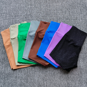 Shorts de Yoga para Mujer, Cintura Media, Color Morado Sólido, Sin Costuras, Spandex/Nylon/Poliéster, Cintura Elástica, para Fitness, Running, Ciclismo, Corte Corto - Product Image 4