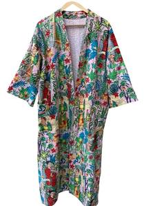 Bata Kimono con Estampado de Dibujos Animados para Mujer, Suave y Transpirable, 100% Algodón, Camisón de Verano Hecho a Mano, Cuello en V, Cintura Elástica, Largo Completo - Product Image 3
