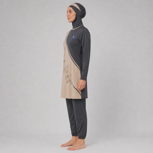 Ensemble Burkini Modeste Femme Décontracté Couvrant Entièrement Haut à Manches Longues Legging de Bain Hijab Séchage Rapide Écologique Spandex/Polyester Uni - Product Image 5