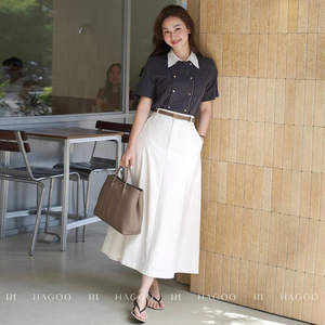 CV753 Luxury Women Solid High Waisted Cotton Midi <b>Skirt</b> Breathable Summer Apparel Wholesale - Product Image 4
