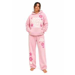 Wholesale Women's Hoodie Sweatsuit Custom Embroidery Print Hooded Sweatshirt Jogger <b>Pants</b> Set Winter Casual Sportswear 100% - Product Image 1