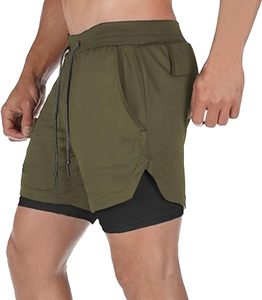 Custom Logo Men's Double <b>Layer</b> Breathable Spandex/Cotton Sports Gym Shorts with Drawstring Closure - Product Image 2